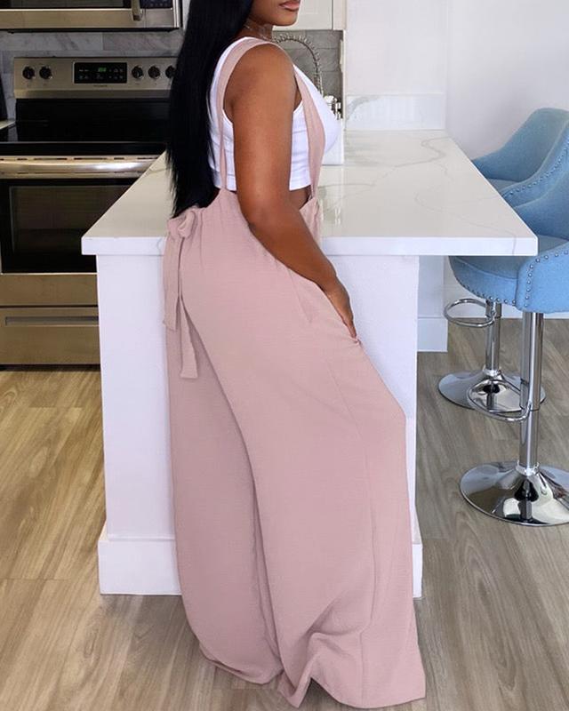 Chicme Drawstring Wide Leg Suspender Jumpsuit priscillapantswideleg Comfortable Fit Sleeveless Womenswear